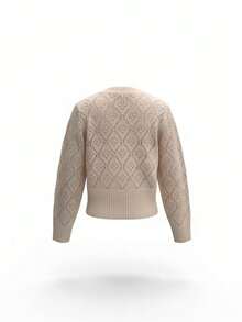 女士针织圆领长袖套头衫，独特的菱形图案和罗纹针织细节，简约经典休闲风格，适合日常穿着毛衣秋冬女装