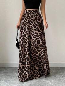 Plus Size Women Leopard Print Elastic Waist Casual Skirt, Comfortable For All Seasons - Leopard Print - View 5