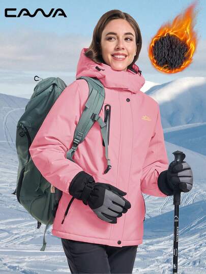 Cavva Women's Fleece Lined Warm Snow Skiing Multi-Pocket Hooded Winter Jacket, Suitable For Hiking Camping Mountaineering