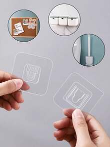 1/3/4/5pcs Set Transparent Adhesive Hooks, No Drilling Required, Bathroom Decor And Accessories, Bathroom Organizer, Home Essentials - Clear - View 9