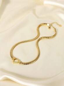 1pc Fashion Heart Cuban Chain Women's Gold-Plated Chain Necklace Festival Accessory Jewelry Party Anniversary Gift For Girlfriend Lover Or Friend