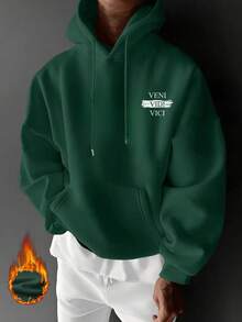 Áo nỉ có mũ trùm đầu lót nhiệt in hình chân dung cỡ lớn dành cho nam, phong cách đường phố cho mùa thu/đông - màu xanh lá - Xem 3