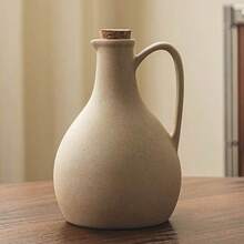 2 pezzi/1 pezzo Bottiglia di ceramica per olio da 500ml (17oz)/600ml (20oz) con coperchio in sughero morbido, dispenser da cucina rotondo per salsa di soia, aceto, olio d'oliva e olio di arachidi - Castano - Visualizzare 10