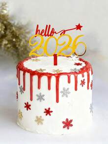 Gold Red Black Acrylic Happy New Year Hello 2026 Cake Topper, Acrylic Cake Topper,For New Year Christmas Party Valentine's Day DIY Cake Decoration Supplies, Valentine's Day Party, Home Decor, Home Gifts - Multicolor - View 4