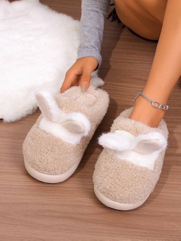 Women's Animal Print Casual Fabric Plush Lining Cozy Furry Slippers, Cute Fluffy House Slippers For Women, Autumn/Winter, Warm Indoor Home Thermal Slippers