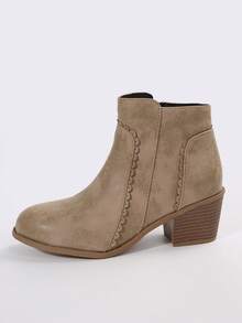 Women's Low Heel Classic Short Cowboy Style Side Zipper Floral Trim Holiday European & American Plus Size Ankle Boots, Chelsea Boots, Fashion Boots For Autumn/Winter - Khaki - View 4