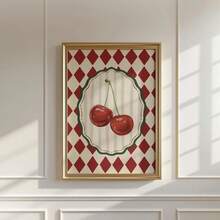1pc Wall Art, Retro Posters, Red Cherry Art Prints, Red And White Prism Grid Canvas Paintings Poster, Restaurant Decoration, Kitchen Aesthetic Design, Friend Gifts, Housewarming Gifts, Frameless - Multicolor - View 12
