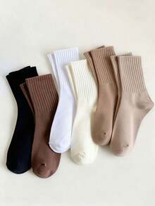 18/12/6/1 Pair 67 Six Seven Funny 6 7 Meme Crew Socks, Random Solid Color School Kids Girls Athletic Socks, Teenagers Black White Gray Khaki Beige Crew Socks, Back To School Running Socks, Valentine's Day Gift Six Seven Valentines Day - Multicolor - View 8