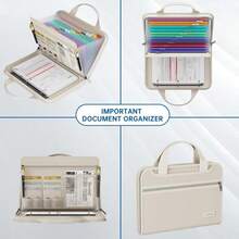 Organizador de archivos tipo acordeón ignífugo Tamfile con asa, carpeta expandible de 13 bolsillos con cremallera y etiquetas, carpeta con archivador de 3 anillos, organizador de papel con múltiples bolsillos para archivos tamaño carta A4 - ColorA - Ver 4
