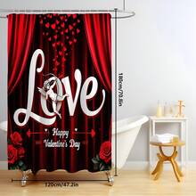 1pc/3pcs/4pcs Valentine's Day LOVE Rose Flower Heart Multifunctional Bathroom Decor Shower Curtain Set, Free 12 Hooks Included, Elegant Holiday Atmosphere, Bathroom Mat, U-Shaped Toilet Mat And Round Toilet Mat, Suitable For All Scenarios Bathroom Set - Multicolor - View 26