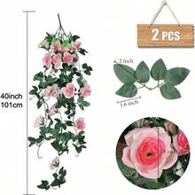 2 Pieces 40 Inch Artificial Hanging Flowers - Fake Rose Plant - Wall Decor, Wedding Decor, Home Decor, Garden Decor, Multiple Colors Look Better.Multiple Colors) - 香檳色 - 查看 2