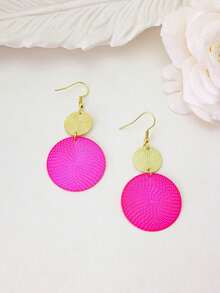 1 Pair Fashionable Circular Disc Earrings For Women, Suitable For Everyday Wear - Hot Pink - View 2