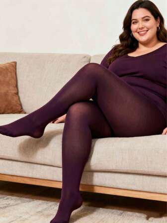 1 par de medias de mujer de talla grande, cintura alta, alta elasticidad, suaves y cómodas, versátiles, resistentes a los enganches, color morado oscuro, adecuadas para otoño/invierno