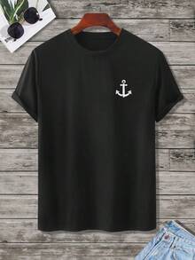 Manfinity Homme Men's Anchor Print T-Shirt - Black - View 3