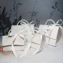 10pcs Black & White Elegant Embossed Gift Boxes, With Satin Ribbons & Pearl Handles, Multi-Size Suitable For Various Occasions Like Weddings - Multicolor - View 1