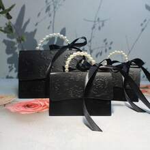 10pcs Black & White Elegant Embossed Gift Boxes, With Satin Ribbons & Pearl Handles, Multi-Size Suitable For Various Occasions Like Weddings - Multicolor - View 5