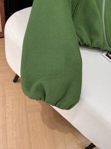 GMFP Women's Casual Elegant Loose Solid Color Pocket Zipper Long Sleeve Round Neck Jacket, Women's Autumn/Winter Bomber Jacket, Green Wool Coat, Women's Winter Jacket, New Year/Valentine's Day