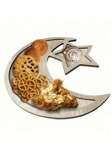 1件开斋节木制星月托盘，手工装饰品，适用于晚餐、蛋糕、水果和甜点拼盘，节日餐桌装饰，派对用品，生日派对节日庆典木制工艺品 - 彩色 - 查看 1