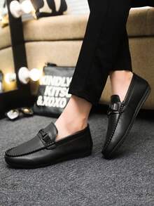 男士春夏新款英伦风百搭乐福鞋，商务休闲一脚蹬皮鞋，驾车鞋（注意：鞋码偏小，脚大的顾客建议选购大一码） - 黑色 - 查看 6