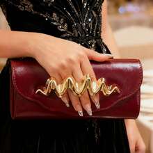 Ubysoyi Lightweight Fashionable Evening Clutch Purse For Women With Waving Metal Decor Elegant Formal Evening Bag Clutch Bag For Party Wedding Handbag Dinner Bag For Wedding Bridal Dinner Prom Party Banquet Holiday Daily Use Business Bag Chain Shoulder Bag - 酒紅色 - 查看 12
