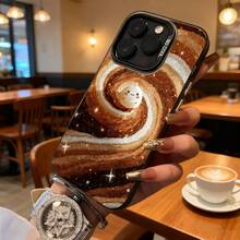 Funda de Teléfono Marrón con Diseño de Luna y Remolinos Galácticos para Modelos de  y  Adecuada para Todas las Estaciones Opción de Regalo Ideal - Plateado - Ver 3