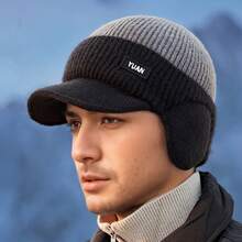 Men's Warm Knitted Hat - Fleece-Lined Winter Headgear With Adjustable Closure, Lightweight And Warm Ear, Suitable Outdoor Sports And Cold Weather, Seasonal Headwear, Ribbed Texture, Comfortable Headwear, Active Lifestyle, 4 Styles Available (Navy Blue/Black/White/)