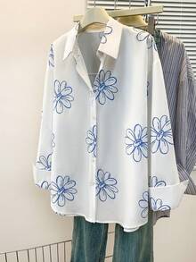 Women's New Floral Print White Blouse, Summer