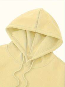Couple Print Sweatshirt With Kangaroo Pocket And Drawstring - 杏色 - View 4