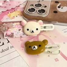 Adorable Cartoon Bear Hair Clips - 4 Duckbill Snap Clips, Transparent Candy Colors |   Kawaii Women's Fashion Accessories |   Cute Gift Ideas For Her, Friend ( Trending Style!) - 4 隻(2 隻棕色小熊 + 2 隻米色小熊) - 查看 3