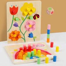 Baby Wooden Puzzle For Early Education; Number, Letter, Color Recognition; Peg Board With Animals; Children's Enlightenment Toy For Assembling; Hand-Grping Board To Train Concentration; Christmas Gift. - Multicolor - View 2