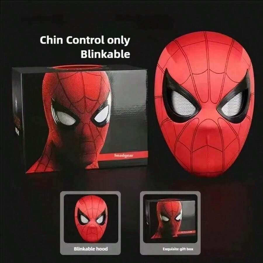 1pc Spider Man Mask Moving Eyes Role Playing Headwear Party Prop Can Blink Spider Man Mask Elastic Festival Gift - Multicolor - View 1