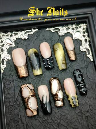 10pcs Gothic Coffin Shaped White Acrylic Press-On Nails With Matte Finish, Handmade Carnivorous Flower Decor, Suitable For Christmas Party Or Everyday Wear By Cool Girls And Ladies, Comes With Gel Stickers And Nail File