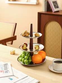 1pc Creative Retro Stainless Steel Fruit Plate, Multi-Layer Storage Fruit & Cake Stand, Rotatable Wooden Rod Hotel Front Desk Plate, 3-Tier/2-Tier Candy & Dessert Tray, Suitable For Living Room, Dining Room, Dessert Shop, Wedding, Party - Multicolor - View 12