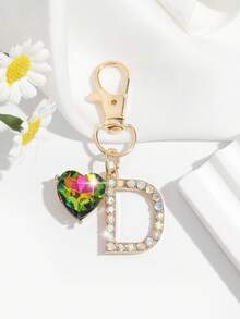 1pc Fashionable European & American Luxury Cute Crystal Rhinestone Studded Oversized English Letter Shape Keychain Bag Charm, Suitable For Women Car Keys, Bags Decoration - Gold - View 23