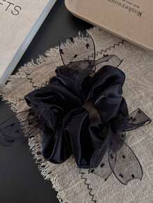 topshiny 1pc Satin Polka Dot Bow Scrunchie, Fashionable And Versatile Hair Accessory Hair Ties ,Scrunchy Hair Ties - Multicolor - View 6