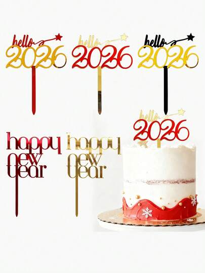 Decoración para tarta Feliz Año Nuevo 2026 en acrílico dorado, rojo y negro, decoración para tarta de acrílico para fiestas de Año Nuevo, Navidad, Día de San Valentín, suministros de decoración de tartas DIY, fiestas de Día de San Valentín, decoración del hogar, regalos del hogar