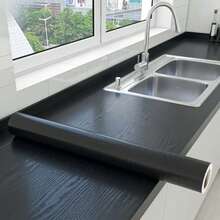 40cm X 5m Black Wood Grain Vinyl Contact Paper, Self-Adhesive Plastic Wrap, Wallpaper For Furniture, Countertops, Kitchen Shelves, Cabinets - Black - View 19