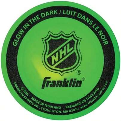 Franklin Sports Puck de hockey callejero - Tamaño oficial - Verde - Plástico con propiedades de iluminación en la oscuridad - 3 x 2.5 pulgadas(Oficial Asst)