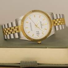 PROKING 40mm Gold Men's Watch, Japanese MIYOTA Quartz Movement, 304 Stainless Steel, Business Luxury Waterproof Calendar Wristwatch, Deluxe Classic, Suitable For Daily Decoration, Great Birthday Gift - White - View 7