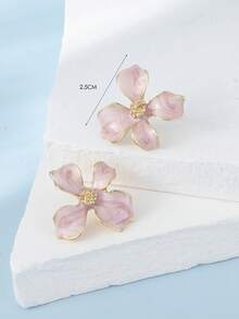 1 Cặp bông tai đính hoa rỗng nhiều màu sắc thời trang cao cấp thanh lịch tối giản đa năng màu trắng, hồng, đỏ, đỏ tía, tím, xanh lá cây dành cho nữ, thích hợp để kết hợp hàng ngày, tối giản, ngọt ngào, kỳ nghỉ, quà tặng - phấn hoa bốn cánh dị hình - Xem 6