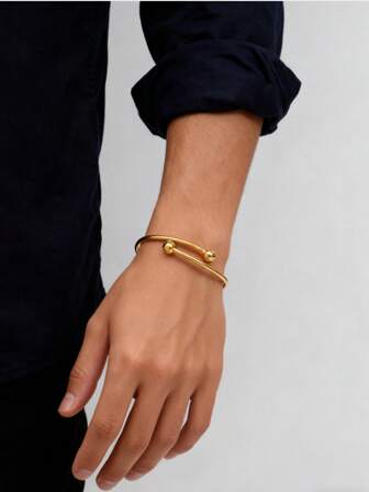 1件装时尚简约休闲铜质可调节开口手镯，情侣配饰，情人节礼物