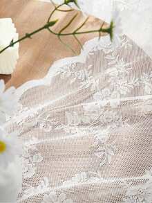 1 pieza Tela de encaje francés blanco para arco, suministros de decoración para fondo de fiesta de boda, decoración de mesa de fiesta de cumpleaños, hilo de embalaje de flores, tela de arco de boda para decoración, organza decorativa para respaldo de silla, favor de fondo de fiesta de novia, decoración de baby shower, bordes de encaje elegantes adecuados para decoración de cubrecamas, decoración de fiesta de San Valentín, decoración navideña