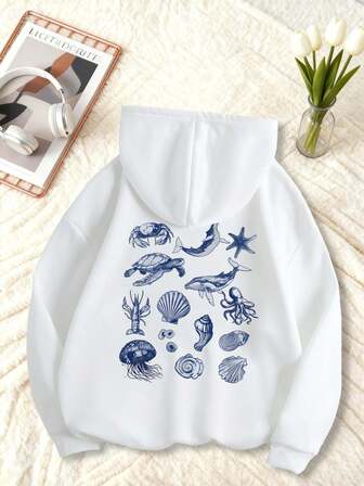 休闲时尚印花图案连帽女秋装，尽显甜美温柔气质秋季上衣，修身舒适的连帽运动服，适合日常休闲穿着，秋季女装