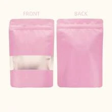 50pcs Pink Reusable Kitchen Storage Bags With Window, Food Snack Cookies Candy Coffee Resealable Airtight Pouches