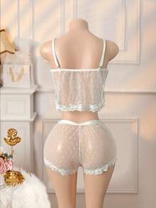 Two Pieces Set, Women's Sexy Lace Romantic Wedding, Valentine's Day - Sexy Lingerie Set - White - View 2