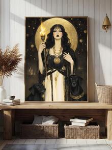 1件复古莉莉丝与苹果和蛇哥特式神话墙饰，黑暗女神女巫装饰，赫卡忒设计，希腊神话哥特式壁挂，神圣女性，黑暗异教女巫礼物，卧室装饰，客厅装饰，厨房装饰，宿舍装饰，送给朋友的理想礼物，墙饰，墙面装饰，家居装饰，房间装饰，帆布壁挂，海报，带框墙饰，多种画框可选 - 彩色 - 查看 3