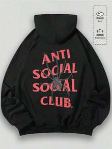 Aged Washed Cotton Crew Neck 280g Printing Men's Hoodie With Soft And Breathable Fabric Presenting A Spider Pattern And Text ANTl SOCIAL SOCIAL CLUB Soulja Concert Halloween Gothic Vintage Streetwear Essentials Hoodie Hoodie Women Sweatshirts Women Hoodies Men's Hoodie Sweatshirts Men Essentials Fear - màu đen - Xem 2