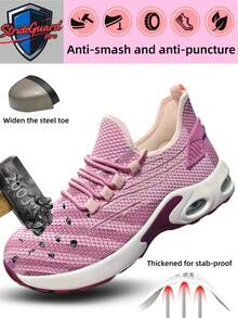 Sapatos de trabalho femininos, resistentes a impactos e perfurações, confortáveis para todas as estações, sapatos de proteção para mulheres, adequados para construção, indústria, armazém e caminhadas, sapatos funcionais femininos. - Rosa - Ver 12