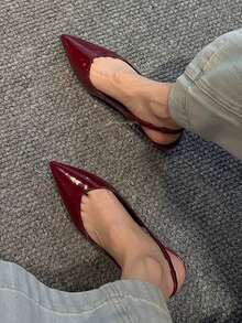 2025 New European Chic French Pointed Toe Slip-On Leather Shoes, Slim Fit Backstrap Square BuckleSandals