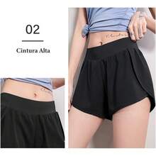 2 in 1 Shorts Deportivos Mujer para Correr, Pantalones Cortos Shorts Mujer con Bolsillos Incorporado Cintura Alta Licra Forro Secado Rápido Transpirable para Dama. - Negro-XXL - Ver 4